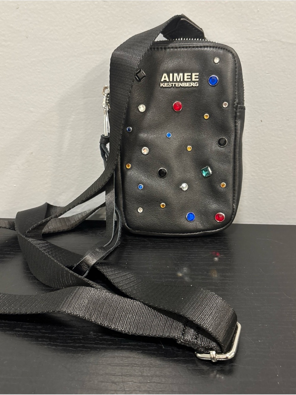 Aimee Kestenberg Crossbody w Multicolor Stud Accents jeweled leather purse walle